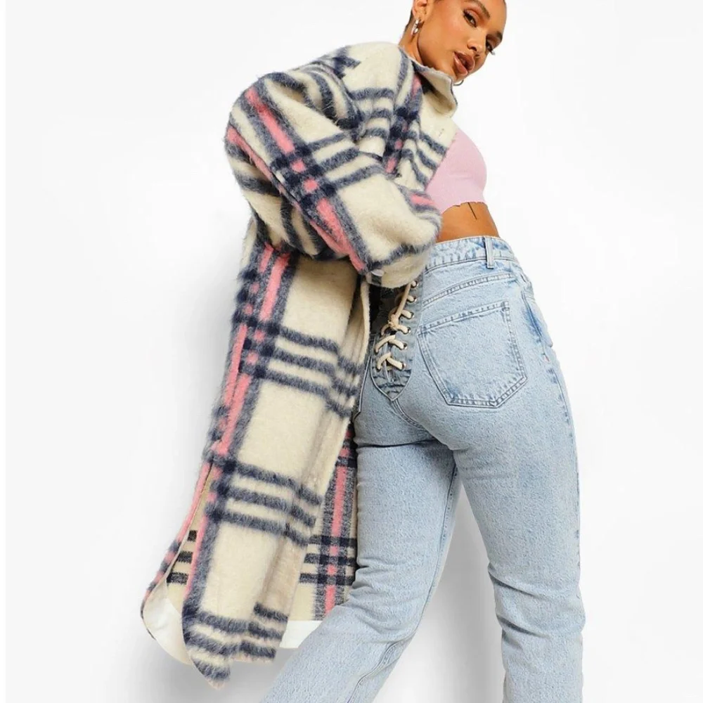 oversized long line check shacket - Picture 3 of 12